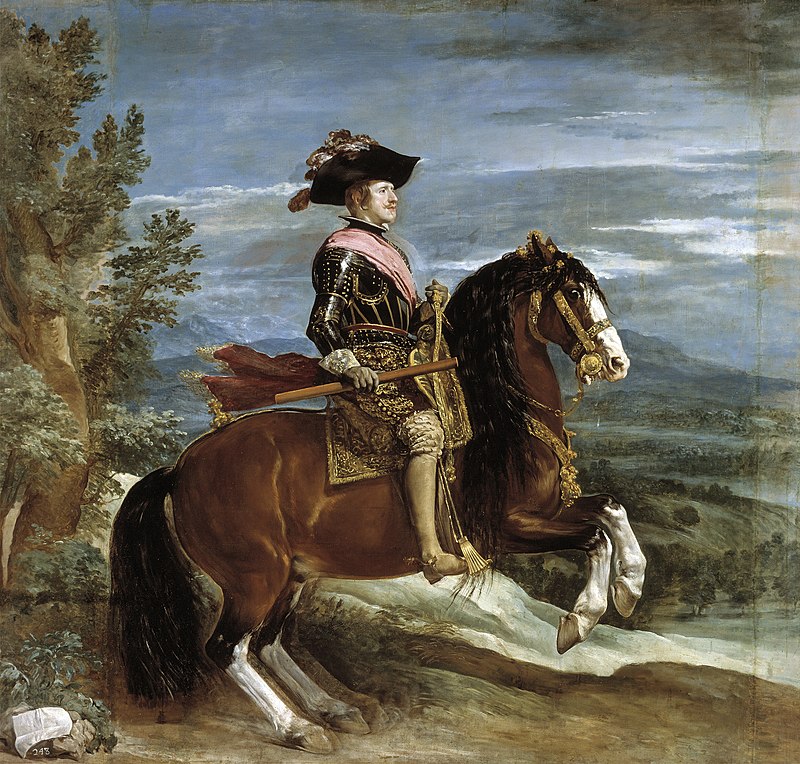 Retrato de Felipe IV a caballo, hacia 1635, óleo sobre lienzo, 301 cm × 314 cm, Museo del Prado, Madrid, España
