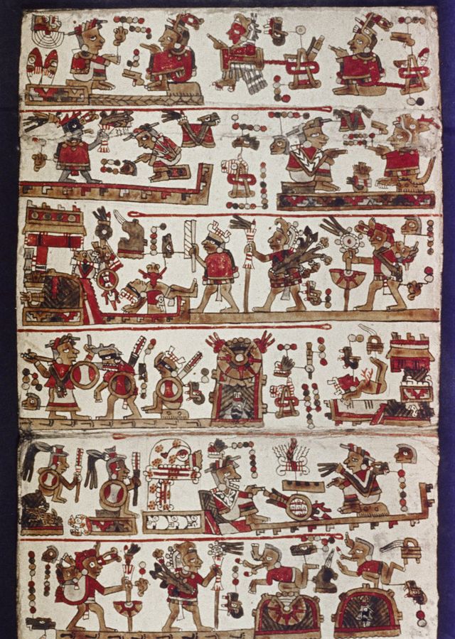 Imagen de un fragmento del códice de Selden. En este documento, los mixtecas del señorío de Yacu Añute registraron con sumo detalle su historia y tradiciones.