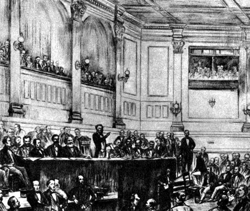 Congreso fundacional de la Asociación Internacional de Trabajadores, llevado a cabo en Londres en 1864.