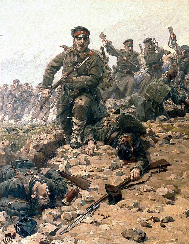 Tropas búlgaras atacando posiciones otomanas durante la Primera Guerra de los Balcanes, en 1912.