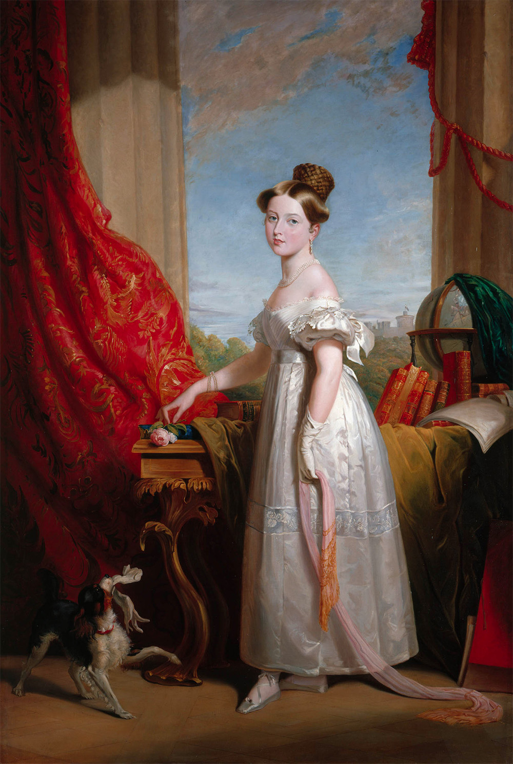Victoria con su perro Dash, en 1833. Pintura de Georges Hayter.
