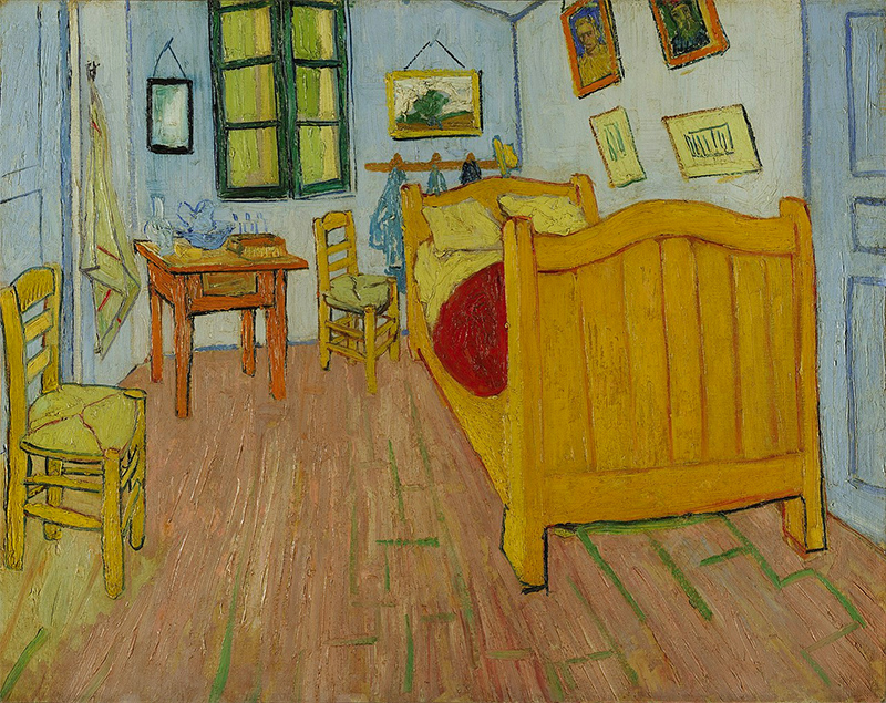 Vincent van Gogh, Dormitorio en Arlés, octubre de 1888, óleo sobre lienzo, 72 cm × 90 cm, Museo Van Gogh, Ámsterdam, Países Bajos.