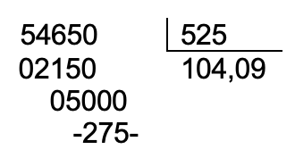 Ejemplo de división de números decimales.