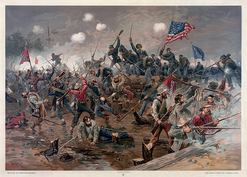 Batalla de Spotsylvania, en mayo de 1864. Obra realizada por Thure de Thulstrup en 1887.