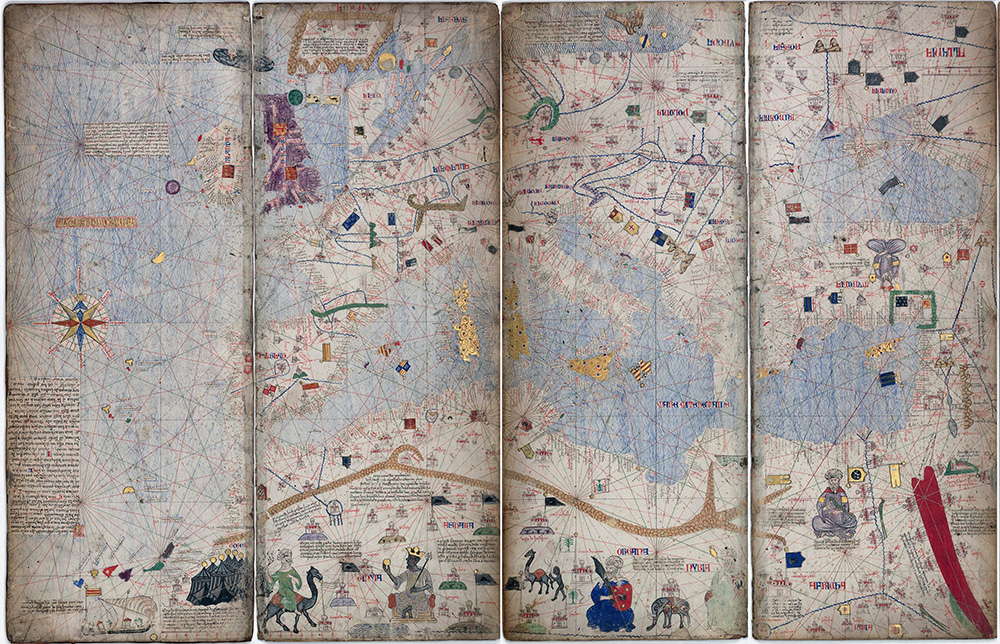 Mapa de la Ruta de la Seda del Atlas catalán de Abraham Cresques, 1375.