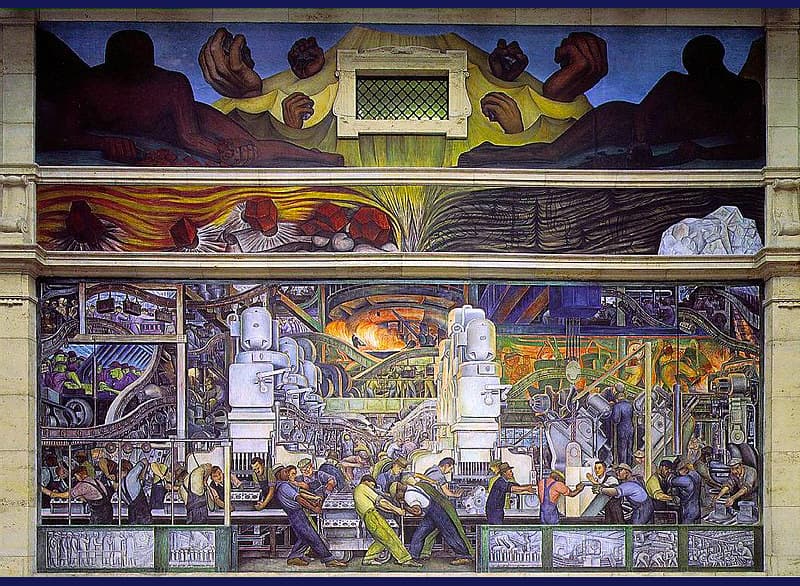 Murales de la Industria de Detroit (fragmento), 1932-1933, Instituto de Artes de Detroit, Detroit, Estados Unidos.