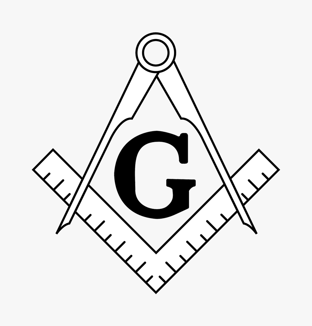 La escuadra y el compás son los dos símbolos masónicos más conocidos. Aquí aparecen también las letras "G" y "A", que representan al Gran Arquitecto del Universo.