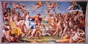 El triunfo de Baco y Ariadna, pintura de Annibale Carracci en el palacio Farnese, Roma. 