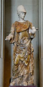 Minerva sosteniendo un búho. Escultura romana del siglo II d. C. 