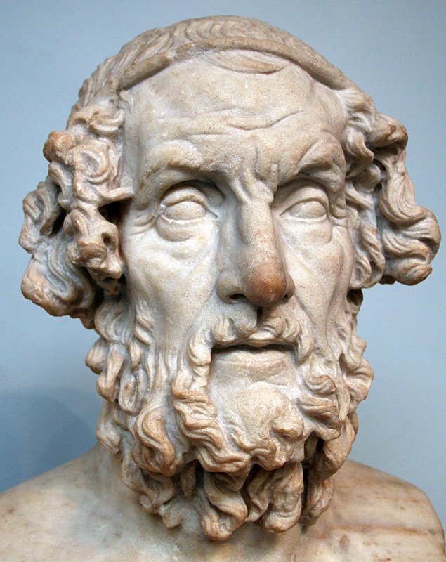 Busto de mármol con la representación convencional de Homero. Copia romana de un original helenístico del siglo II a. C.