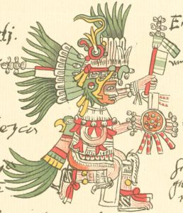 Representación del dios Huitzilopochtli en un códice.