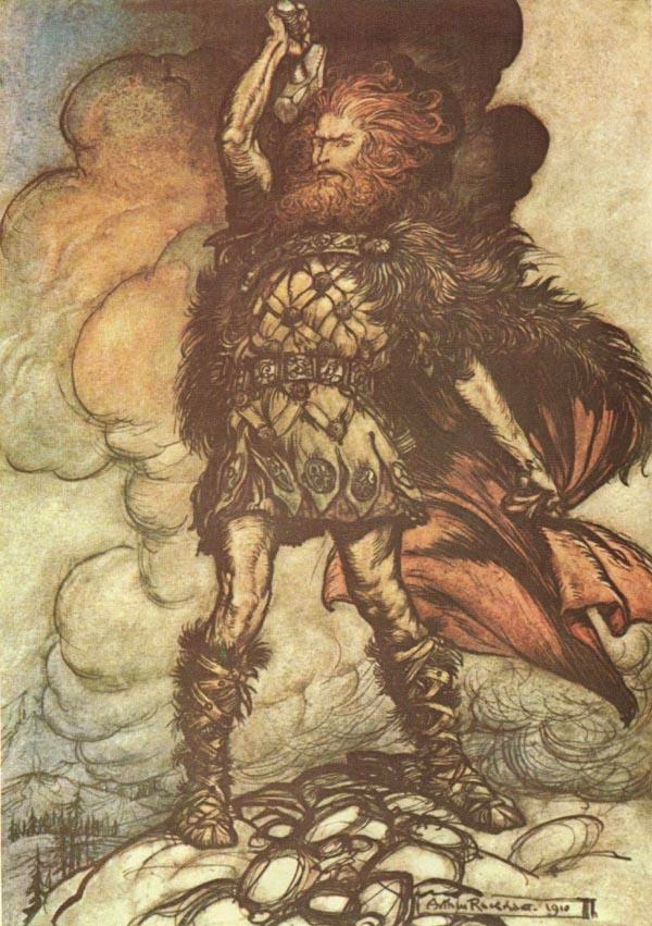 Thor según una ilustración de Arthur Rackham, de principios del siglo XX.