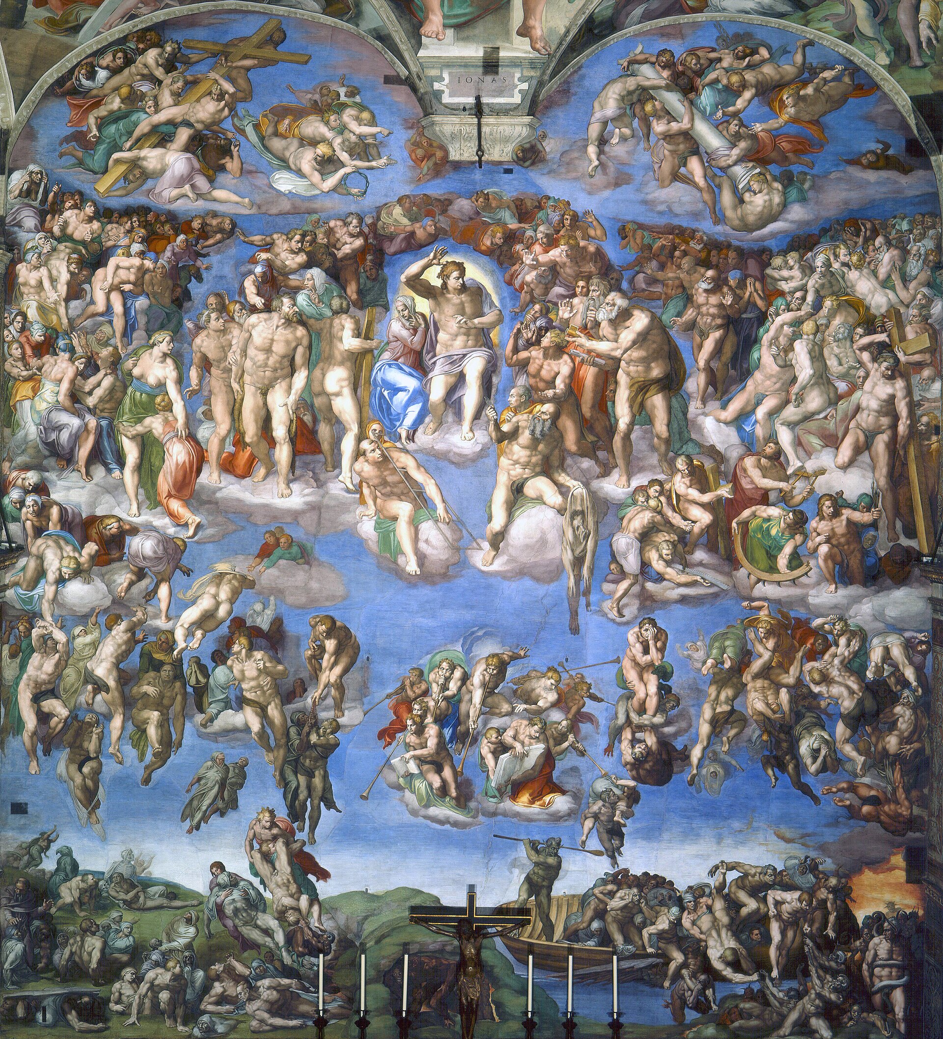 Juicio final, fresco, 1536-1541, 1370 × 1220 cm, Capilla Sixtina, Vaticano.